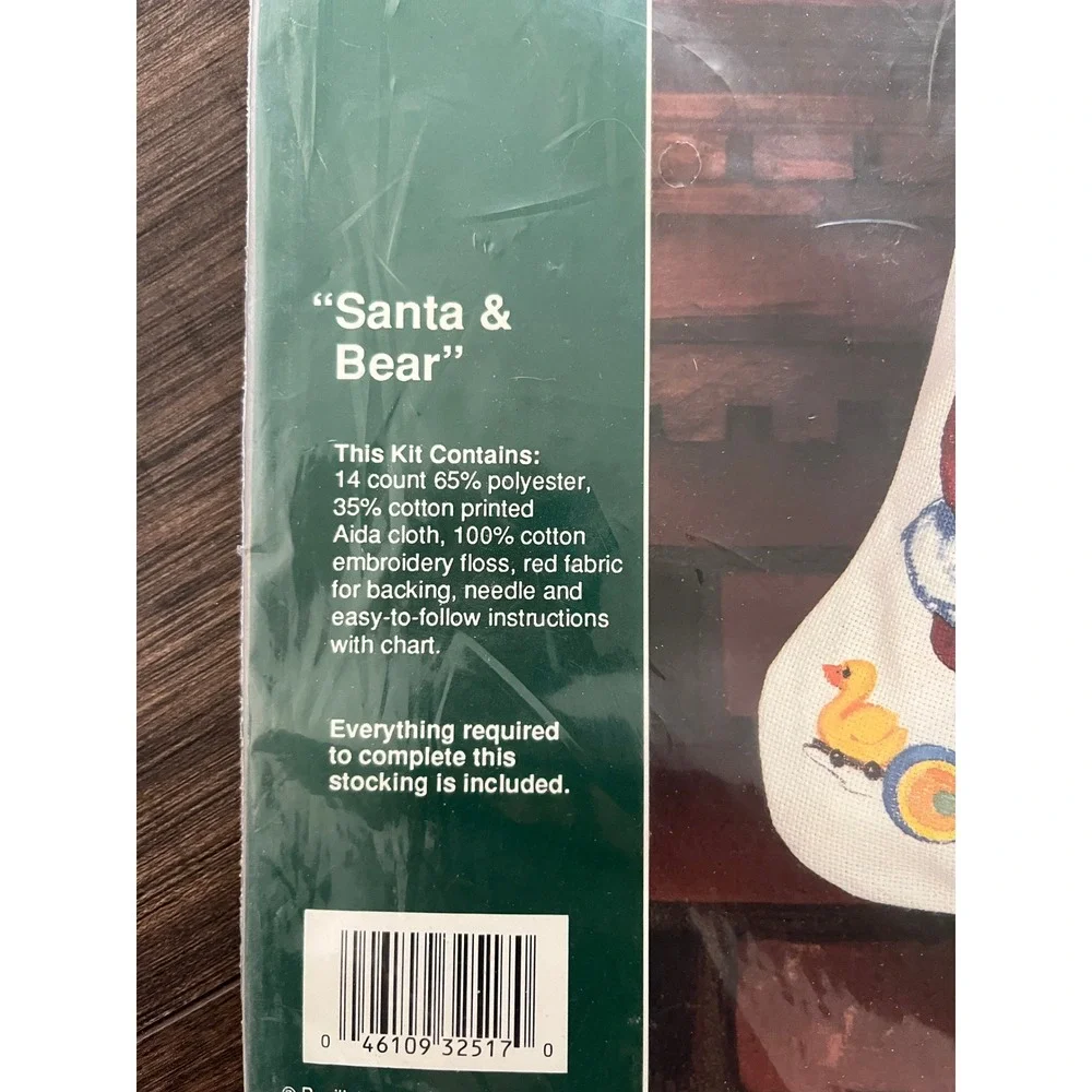 Bucilla Santa & Bear Christmas Stocking Kit 32517 Printed Counted Cross Stitch
